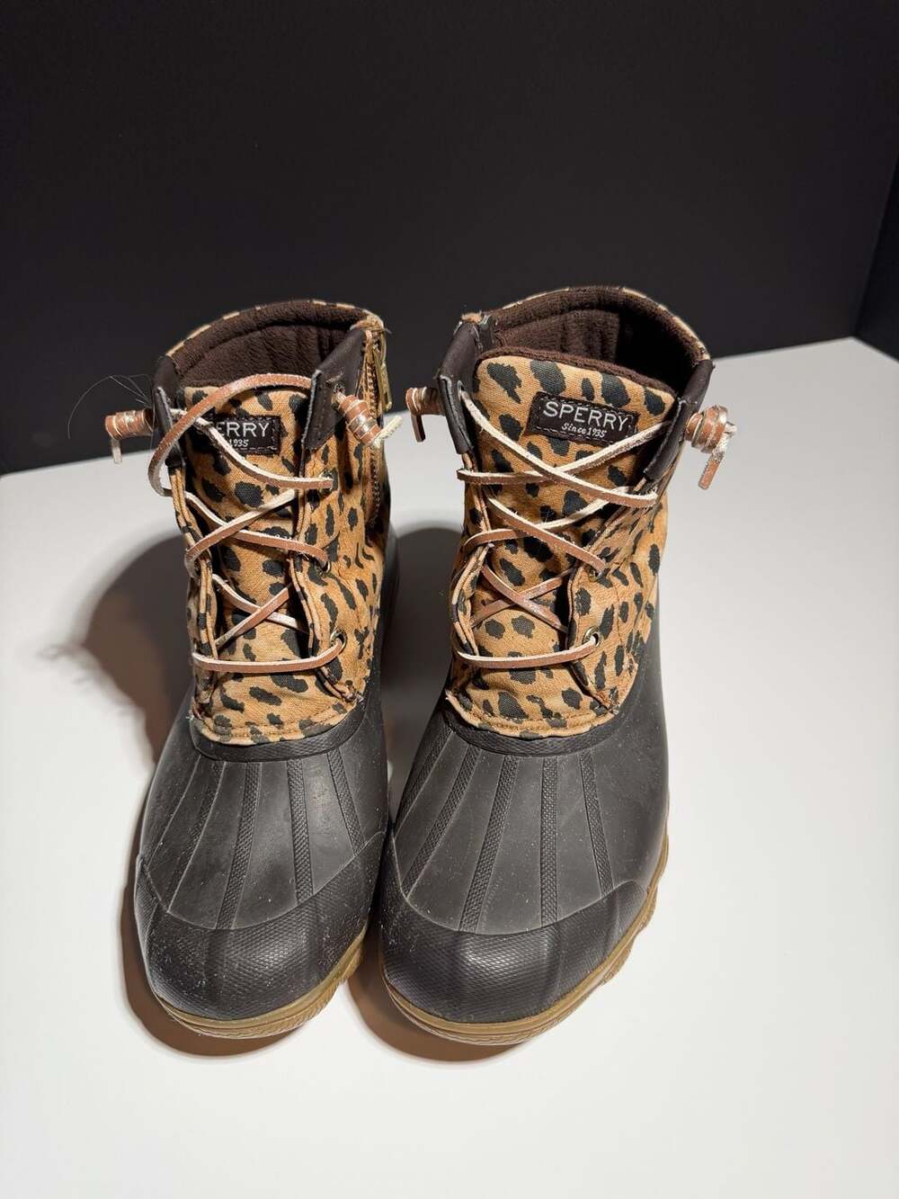 Sperry Syren Gulf Duck Boots Size 7 Brown Cheetah Leopard Print